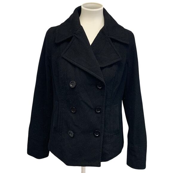 Old Navy Jackets & Blazers - Old Navy Womens Medium Double Breasted Full Button Wool Blend Black Pea Coat